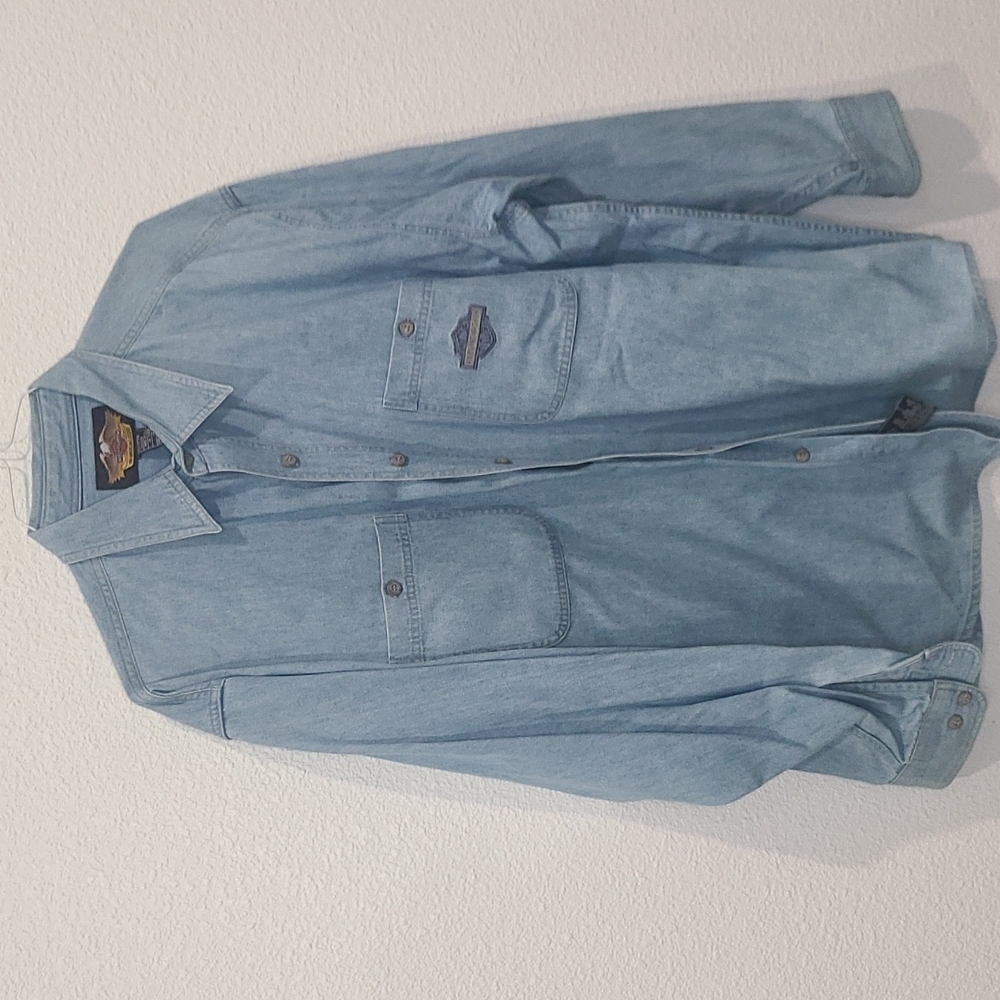 Harley Davidson blue denim long sleeve button down shirt XXL
